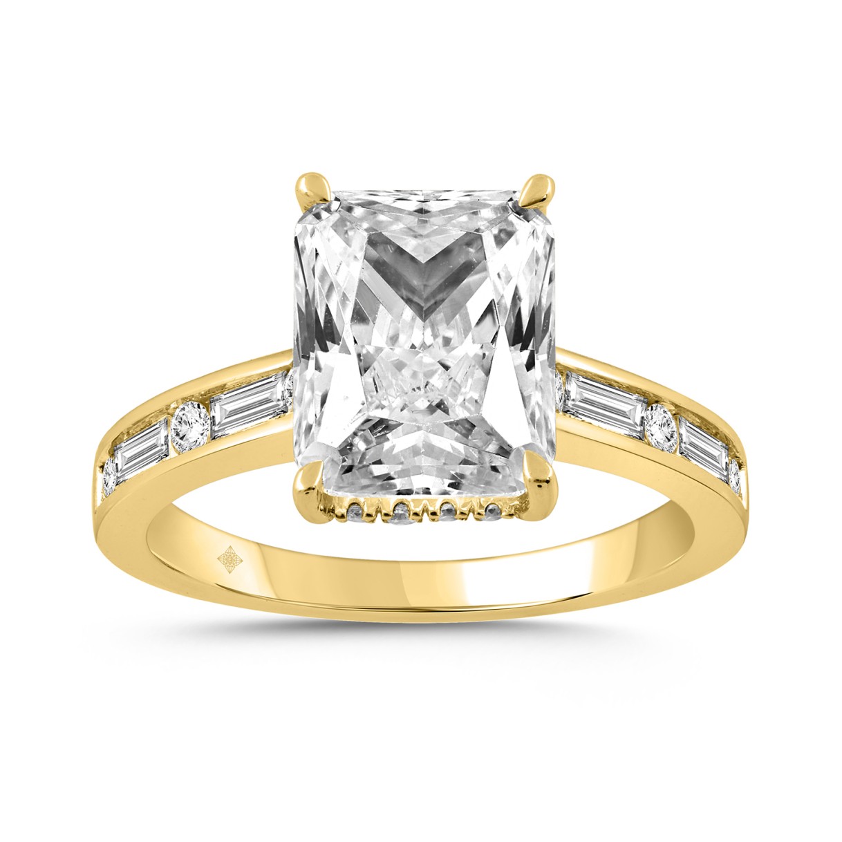 14K YELLOW GOLD 3 1/2CT ROUND/BAGUETTE/RADIANT DIAMOND LADIES RING