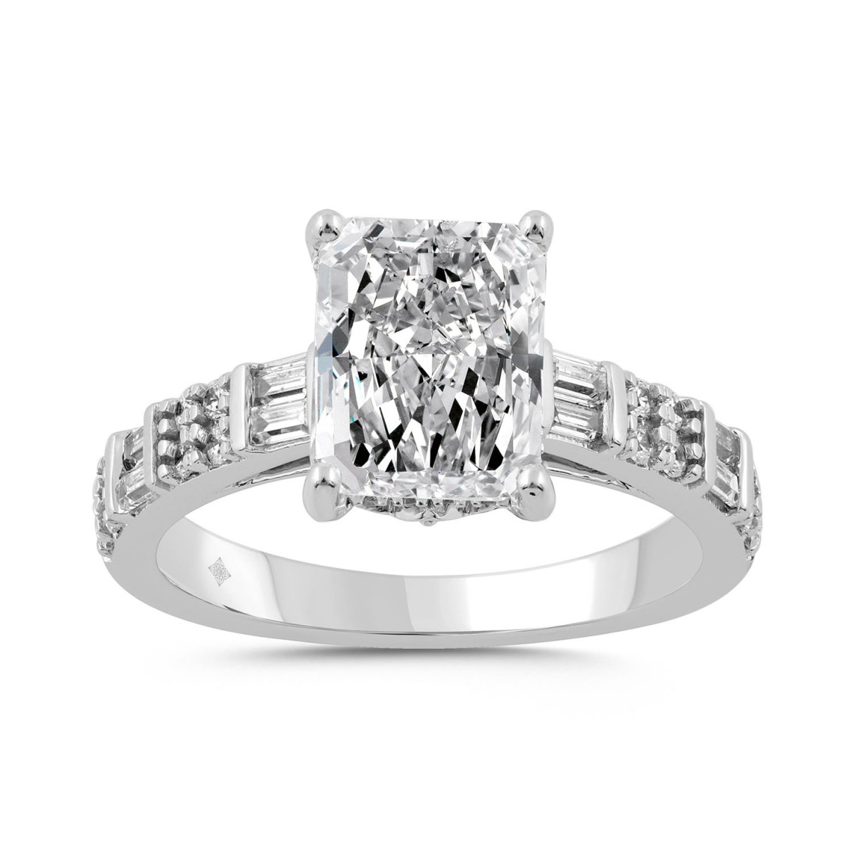 14K WHITE GOLD 3 1/2CT ROUND/BAGUETTE/RADIANT DIAM...