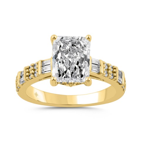 14K YELLOW GOLD 3 1/2CT ROUND/BAGUETTE/RADIANT DIAMOND LADIES RING