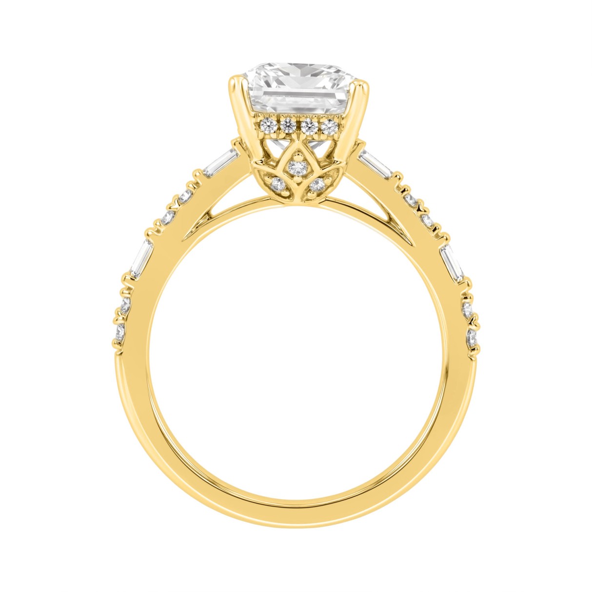 14K YELLOW GOLD 3 1/2CT ROUND/BAGUETTE/RADIANT DIAMOND LADIES RING