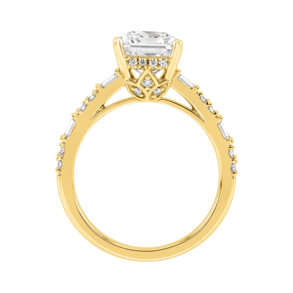 14K YELLOW GOLD 3 1/2CT ROUND/BAGUETTE/RADIANT DIAMOND LADIES RING