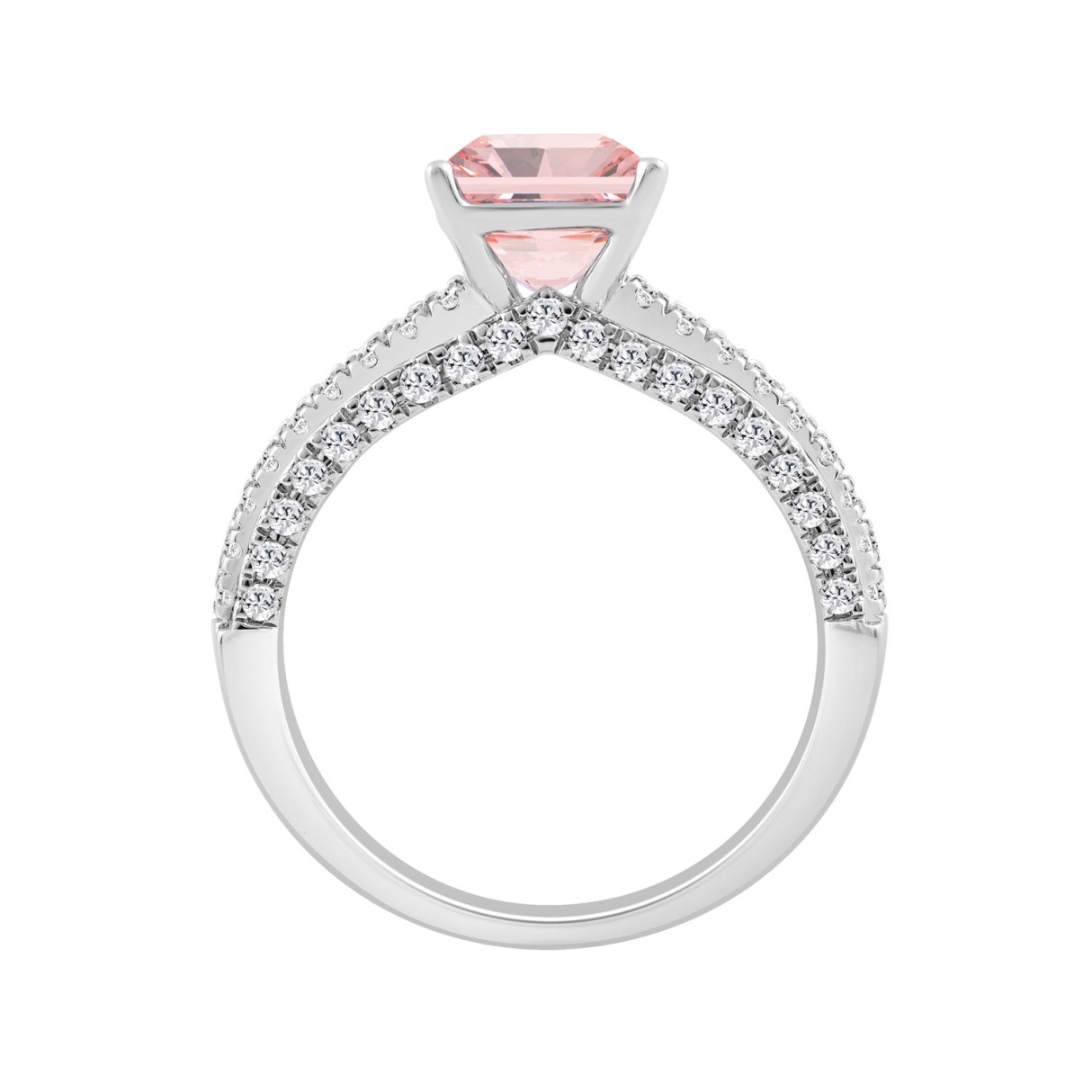 14K WHITE GOLD 4 1/4CT ROUND/RADIANT/BAGUETTE DIAMOND LADIES RING (CENTER STONE RADIANT PINK DIAMOND 3CT)