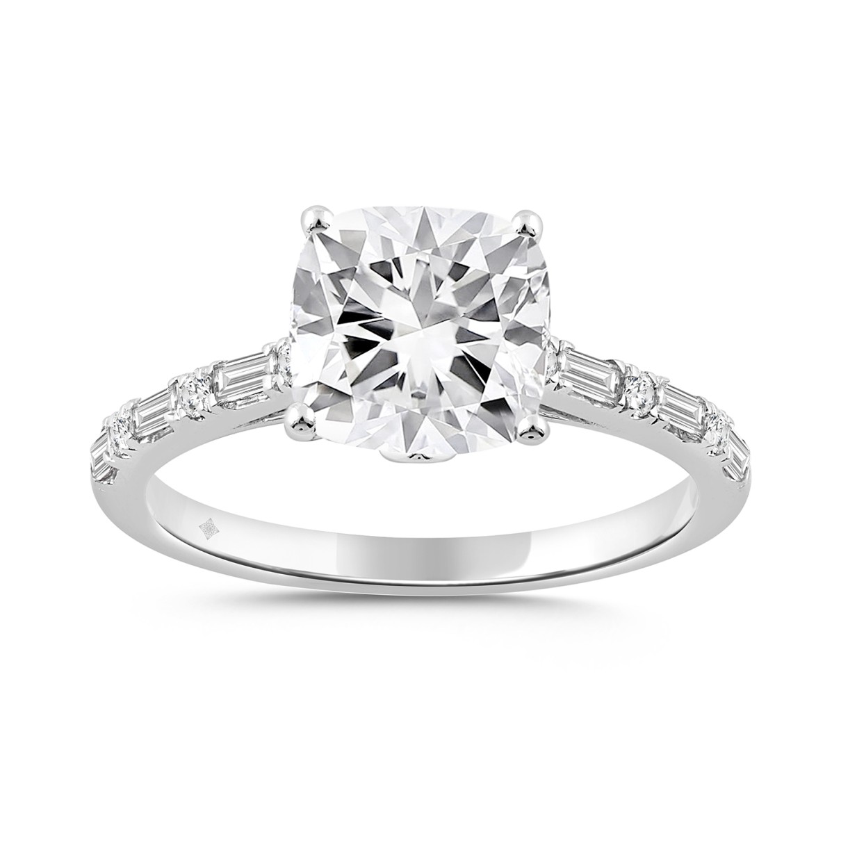 14K WHITE GOLD 2 1/4CT ROUND/BAGUETTE/CUSHION DIAM...