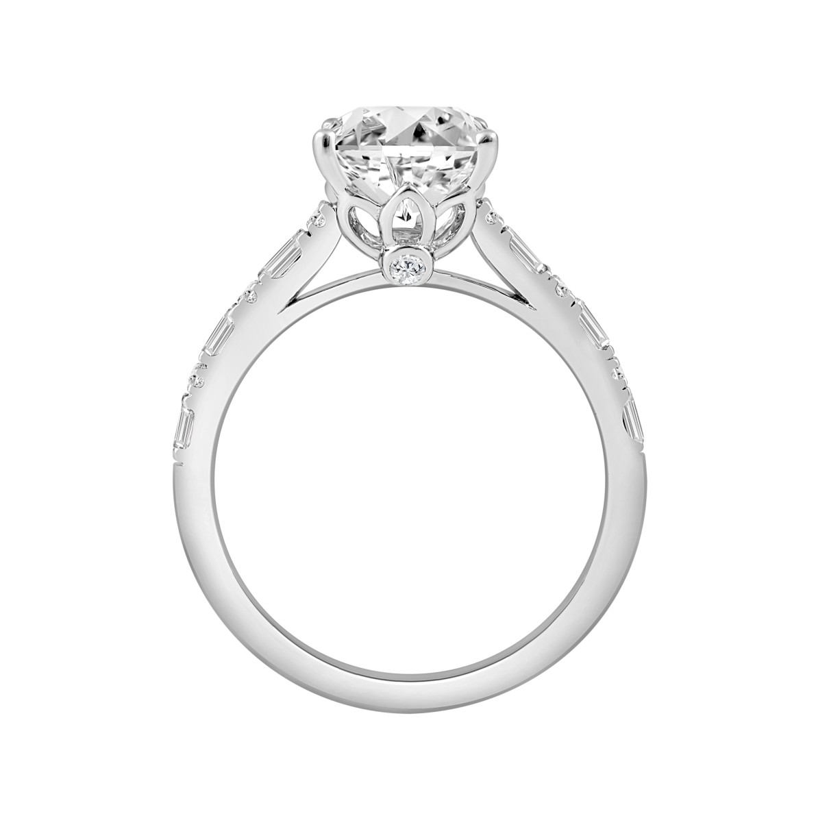 14K WHITE GOLD 2 1/4CT ROUND/BAGUETTE/CUSHION DIAMOND LADIES RING (CENTER STONE CUSHION DIAMOND 2CT)