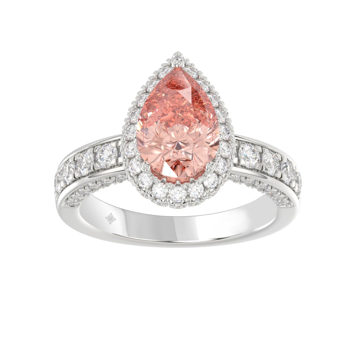 14K WHITE GOLD 3 1/3CT ROUND/PEAR DIAMOND LADIES RING (CENTER STONE PINK PEAR DIAMOND 2.00CT)