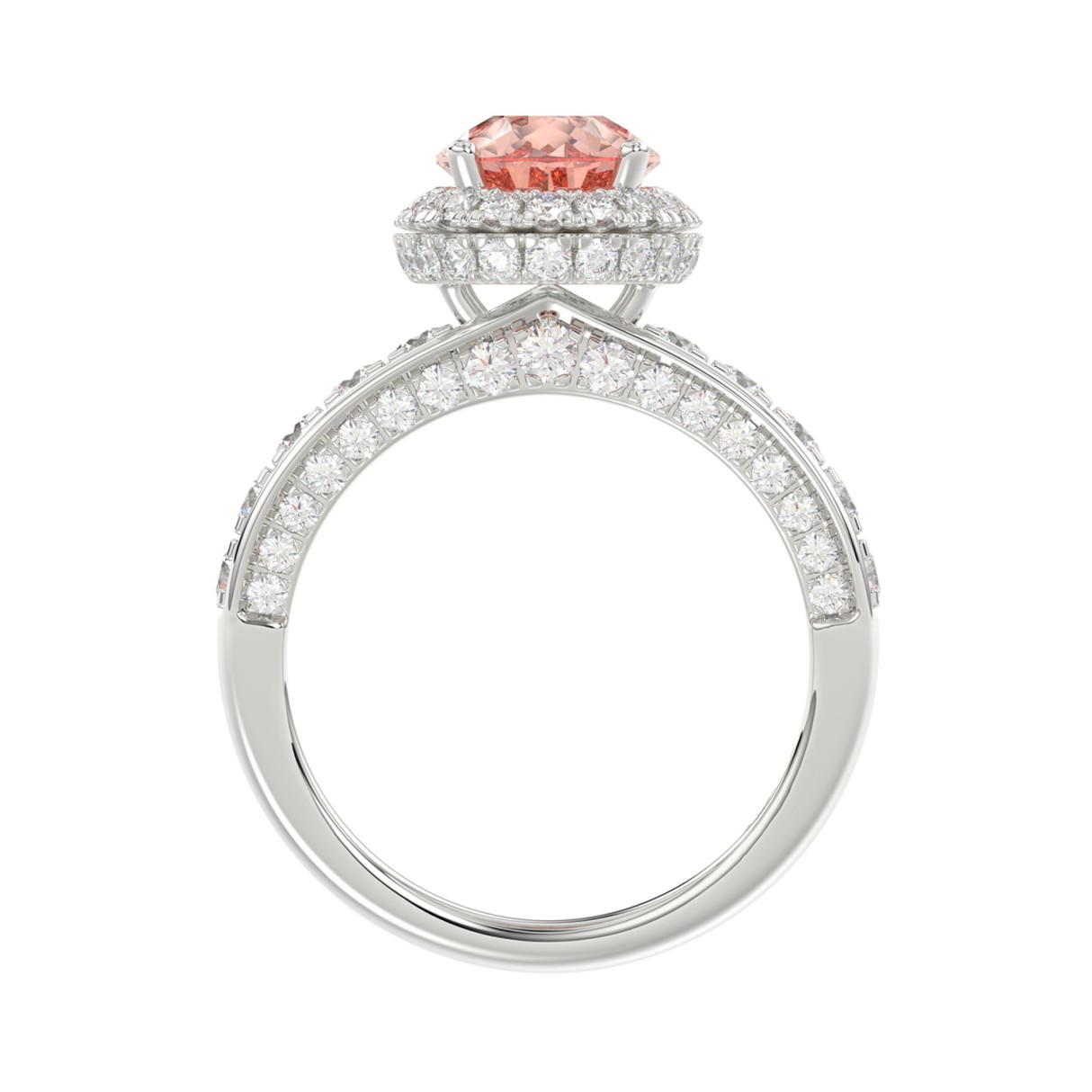 14K WHITE GOLD 3 1/3CT ROUND/PEAR DIAMOND LADIES RING (CENTER STONE PINK PEAR DIAMOND 2.00CT)