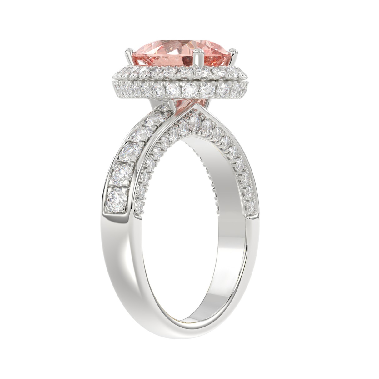 14K WHITE GOLD 3 1/3CT ROUND/PEAR DIAMOND LADIES RING (CENTER STONE PINK PEAR DIAMOND 2.00CT)