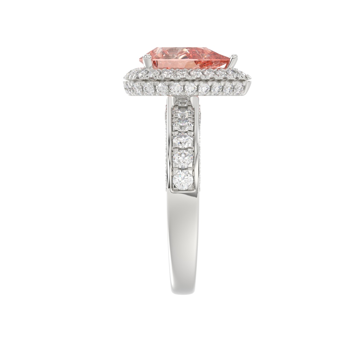 14K WHITE GOLD 3 1/3CT ROUND/PEAR DIAMOND LADIES RING (CENTER STONE PINK PEAR DIAMOND 2.00CT)