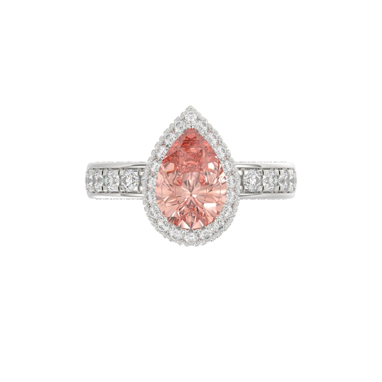 14K WHITE GOLD 3 1/3CT ROUND/PEAR DIAMOND LADIES RING (CENTER STONE PINK PEAR DIAMOND 2.00CT)