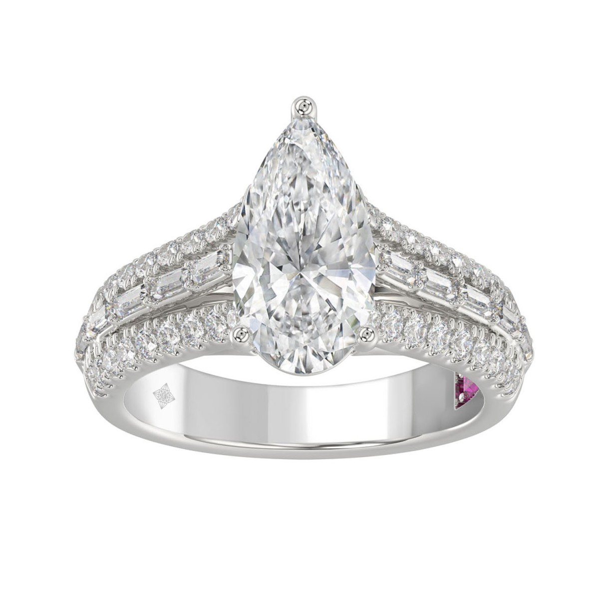 21K PLATINUM LADIES RING 2 3/4CT ROUND/BAGUETTE/PE...