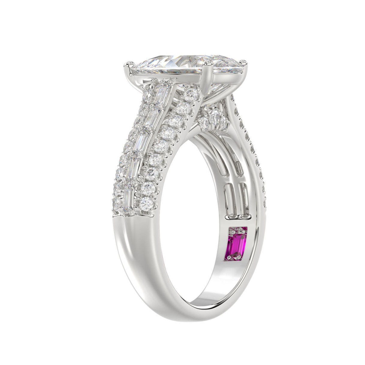 21K PLATINUM LADIES RING 2 3/4CT ROUND/BAGUETTE/PEAR DIAMOND (CENTER STONE PEAR DIAMOND 2CT)