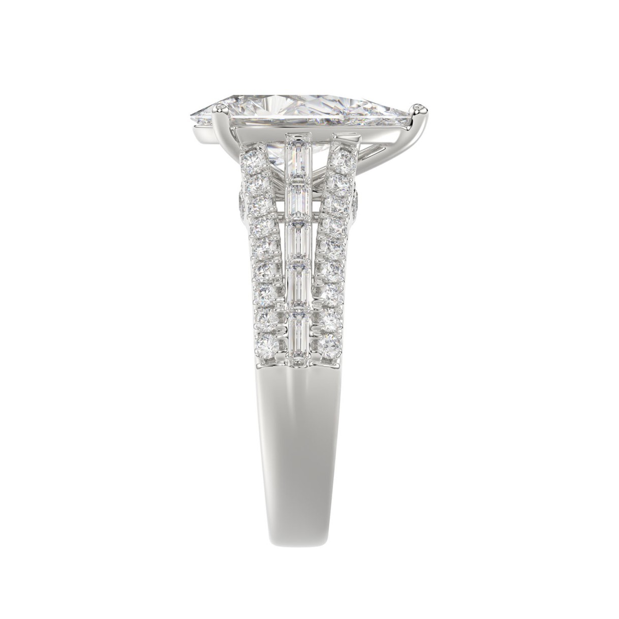 21K PLATINUM LADIES RING 2 3/4CT ROUND/BAGUETTE/PEAR DIAMOND (CENTER STONE PEAR DIAMOND 2CT)