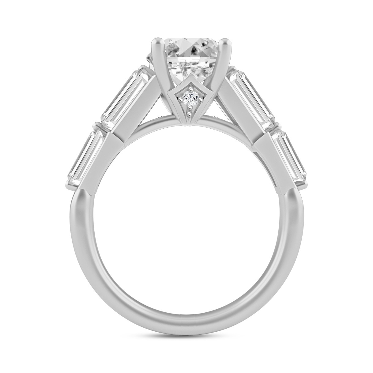 14K WHITE GOLD 3 3/4CT OVAL/BAGUETTE DIAMOND LADIES RING (CENTER STONE OVAL DIAMOND 3CT)