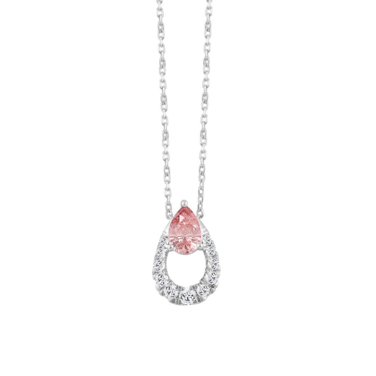 14K WHITE GOLD 3/4CT ROUND/PINK PEAR DIAMOND LADIES NECKLACE 