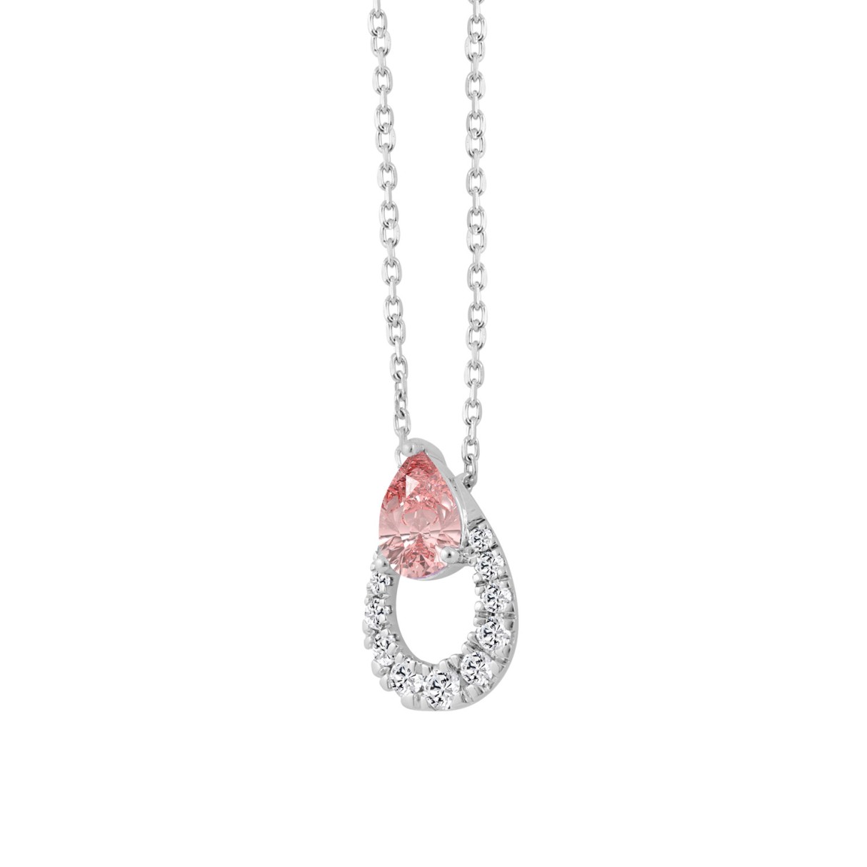 14K WHITE GOLD 3/4CT ROUND/PINK PEAR DIAMOND LADIES NECKLACE 