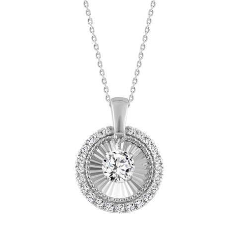 14K WHITE GOLD 3/4CT ROUND DIAMOND LADIES PENDANT WITH CHAIN