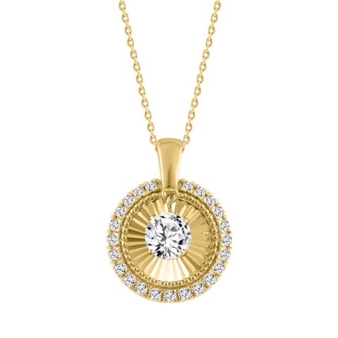 14K YELLOW GOLD 3/4CT ROUND DIAMOND LADIES PENDANT WITH CHAIN