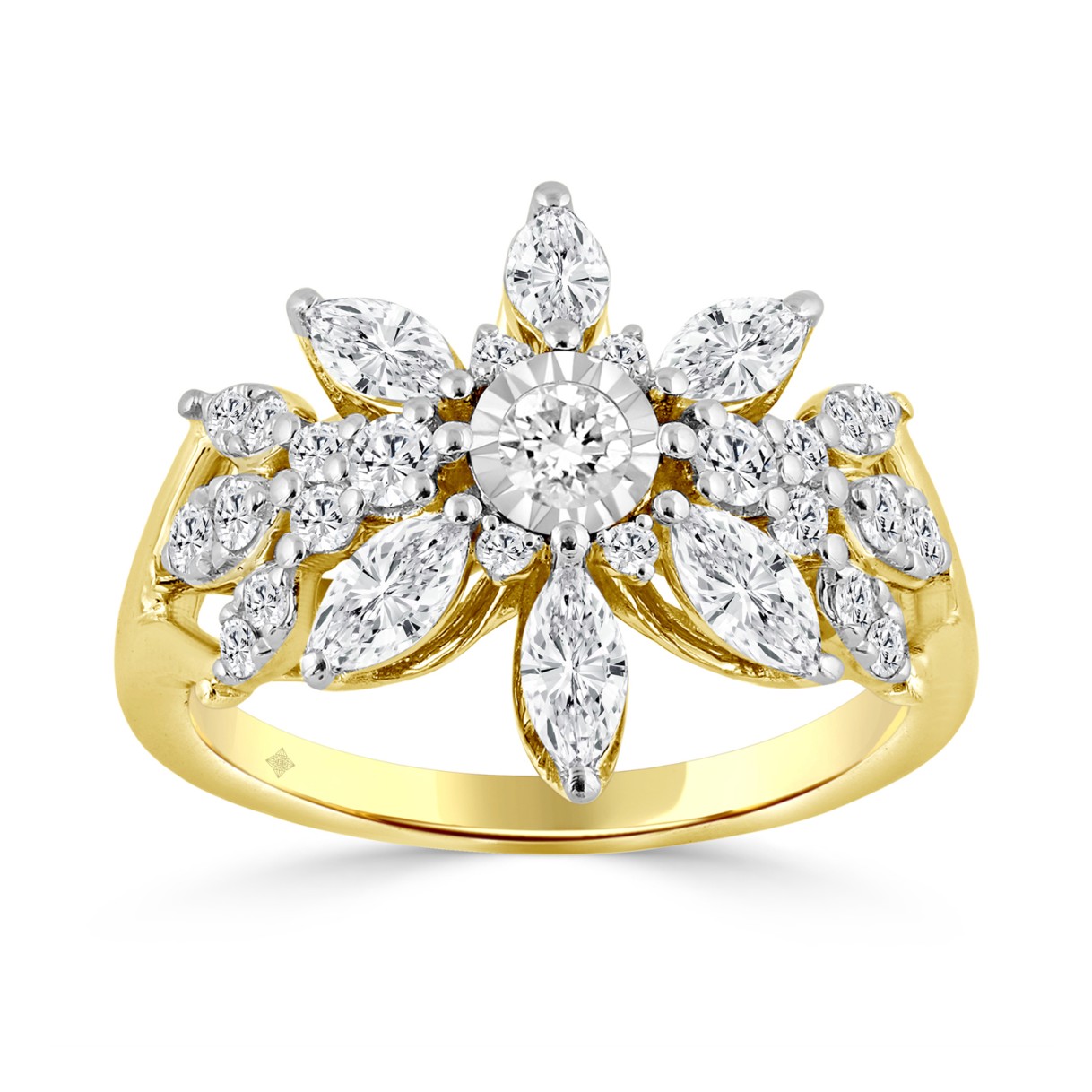 10K YELLOW GOLD 1 1/2CT ROUND/MARQUISE DIAMOND LAD...