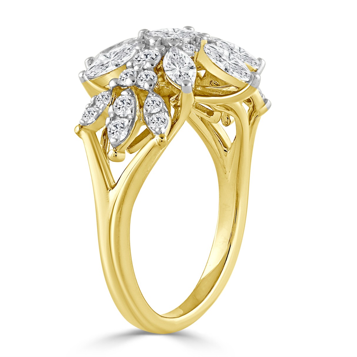 10K YELLOW GOLD 1 1/2CT ROUND/MARQUISE DIAMOND LADIES RING