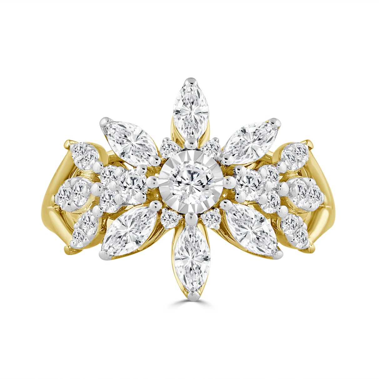 10K YELLOW GOLD 1 1/2CT ROUND/MARQUISE DIAMOND LADIES RING