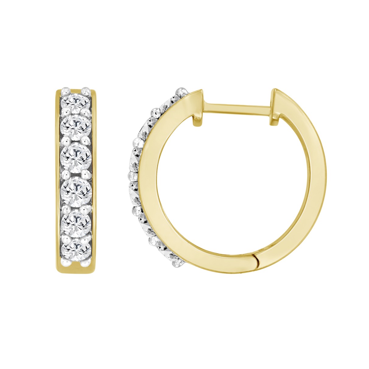 10K YELLOW GOLD 1.00CT ROUND DIAMOND LADIES HOOP EARRING