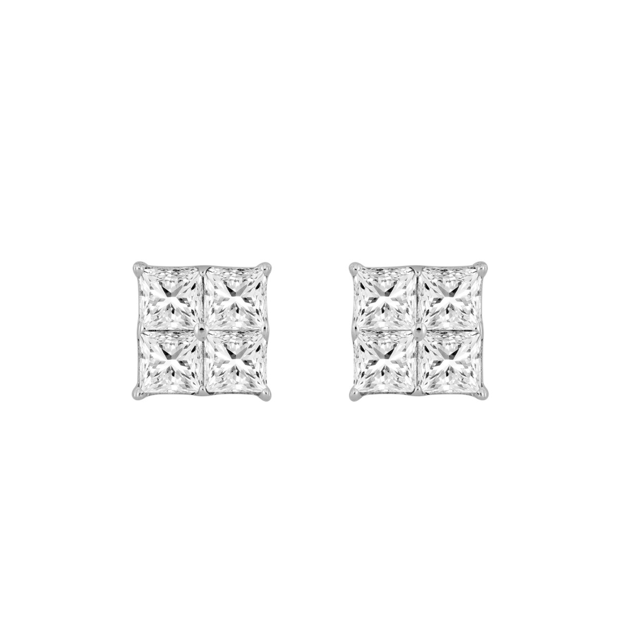 10K WHITE GOLD 1 1/2CT ROUND/PRINCESS DIAMOND MEN'S EARRINGS