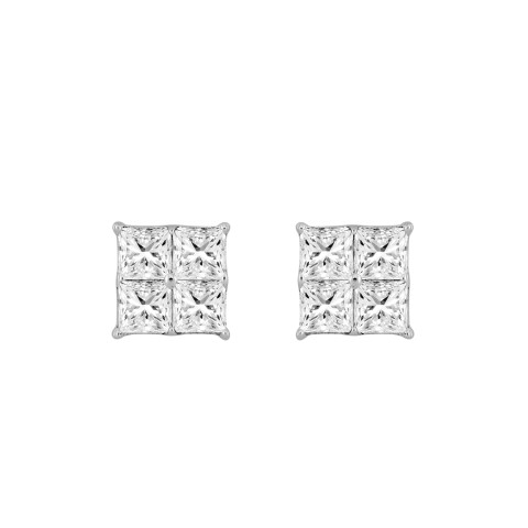 10K WHITE GOLD 1 1/2CT ROUND/PRINCESS DIAMOND MEN'S EARRINGS