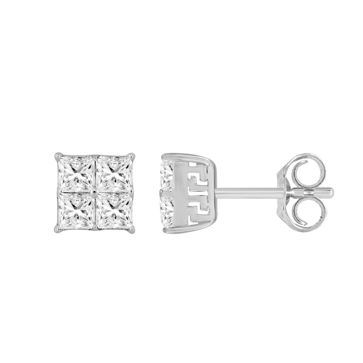 10K WHITE GOLD 1 1/2CT ROUND/PRINCESS DIAMOND MEN'S EARRINGS