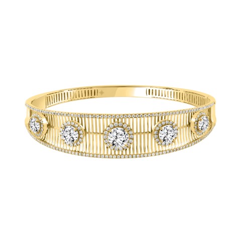 18K YELLOW GOLD 6 1/2CT ROUND DIAMOND LADIES BANGLE