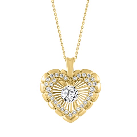 14K YELLOW GOLD 3/4CT ROUND DIAMOND LADIES PENDANT WITH CHAIN
