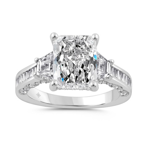 14K WHITE GOLD 4 1/4CT ROUND/RADIANT/BAGUETTE /TRAPEZOID DIAMOND LADIES RING