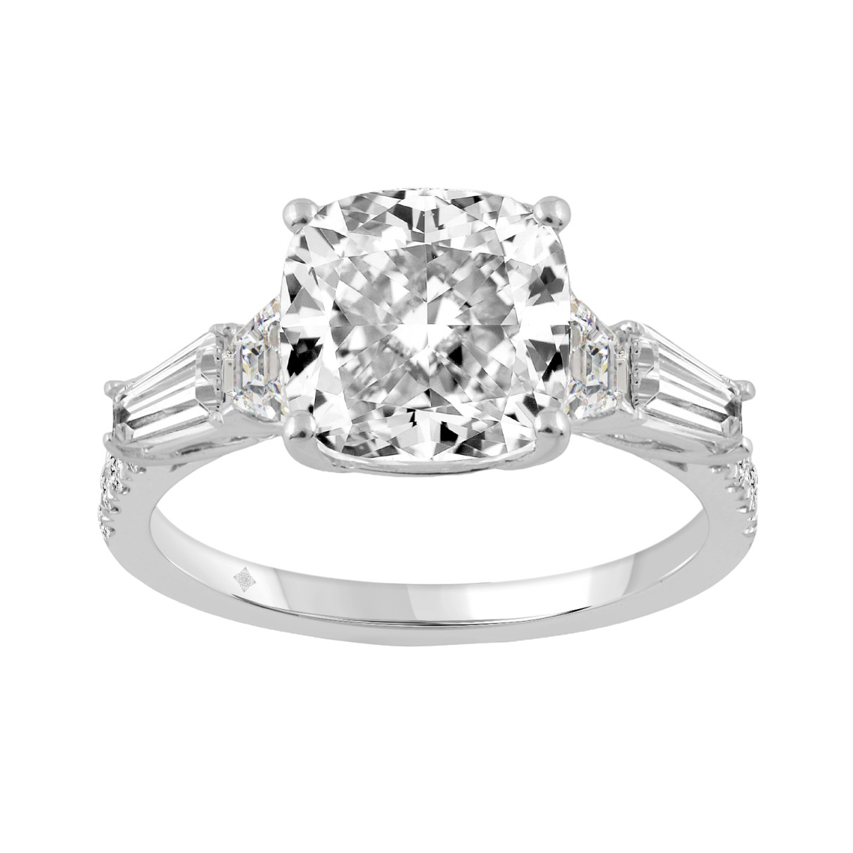 14K WHITE GOLD 4.00CT ROUND/CUSHION/TRAPEZOID/TAPER BAGUETTE DIAMOND LADIES RING