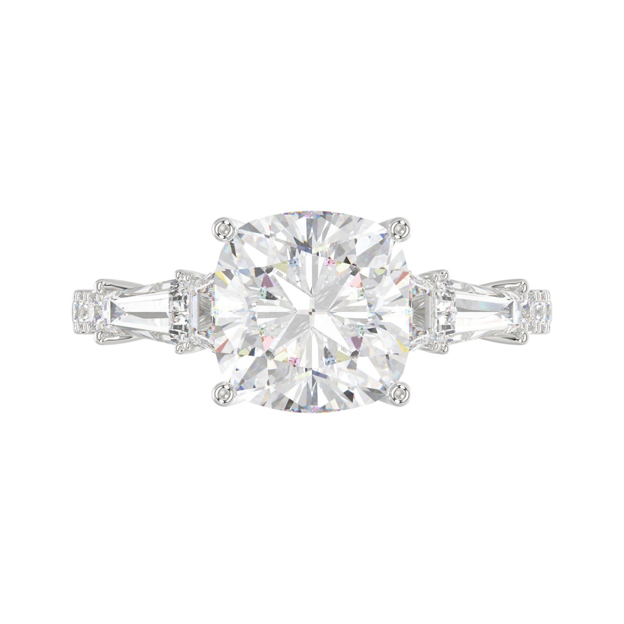 14K WHITE GOLD 4.00CT ROUND/CUSHION/TRAPEZOID/TAPER BAGUETTE DIAMOND LADIES RING