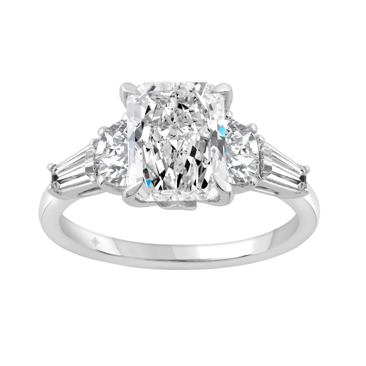 14K WHITE GOLD 4.00CT RADIANT/HALF MOON/TAPER BAGU...
