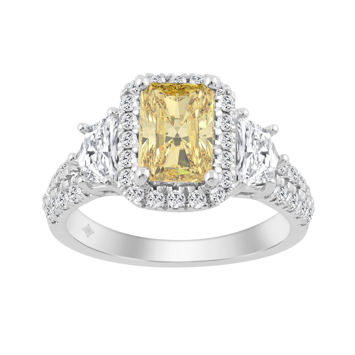 14K WHITE GOLD 3 1/4CT ROUND/CADILLAC/YELLOW RADIANT DIAMOND LADIES RING (CENTER STONE YELLOW RADIANT DIAMOND 2.00CT)