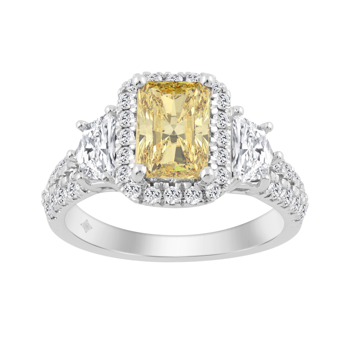 14K WHITE GOLD 3 1/4CT ROUND/CADILLAC/YELLOW RADIANT DIAMOND LADIES RING (CENTER STONE YELLOW RADIANT DIAMOND 2.00CT)