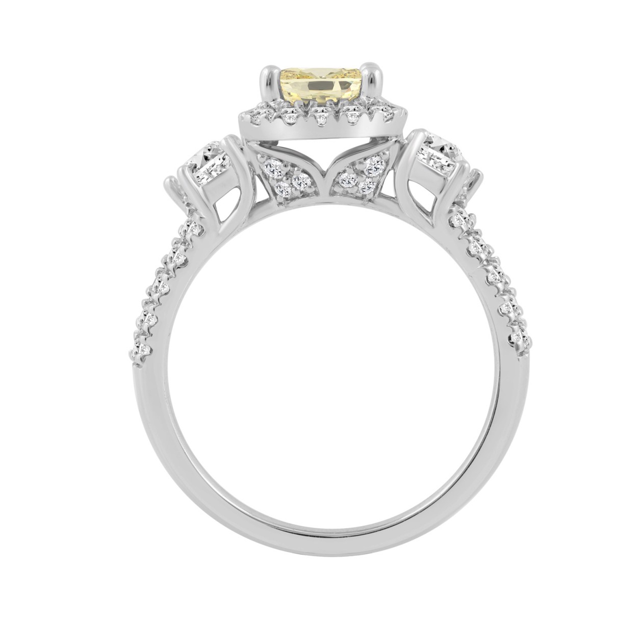 14K WHITE GOLD 3 1/4CT ROUND/CADILLAC/YELLOW RADIANT DIAMOND LADIES RING (CENTER STONE YELLOW RADIANT DIAMOND 2.00CT)