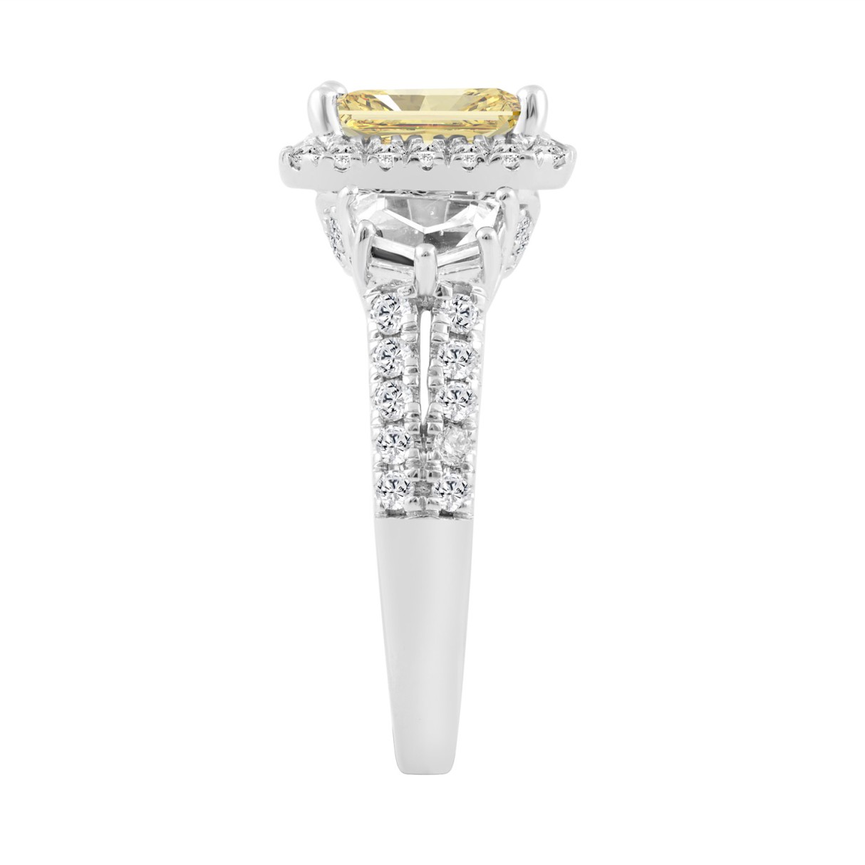 14K WHITE GOLD 3 1/4CT ROUND/CADILLAC/YELLOW RADIANT DIAMOND LADIES RING (CENTER STONE YELLOW RADIANT DIAMOND 2.00CT)
