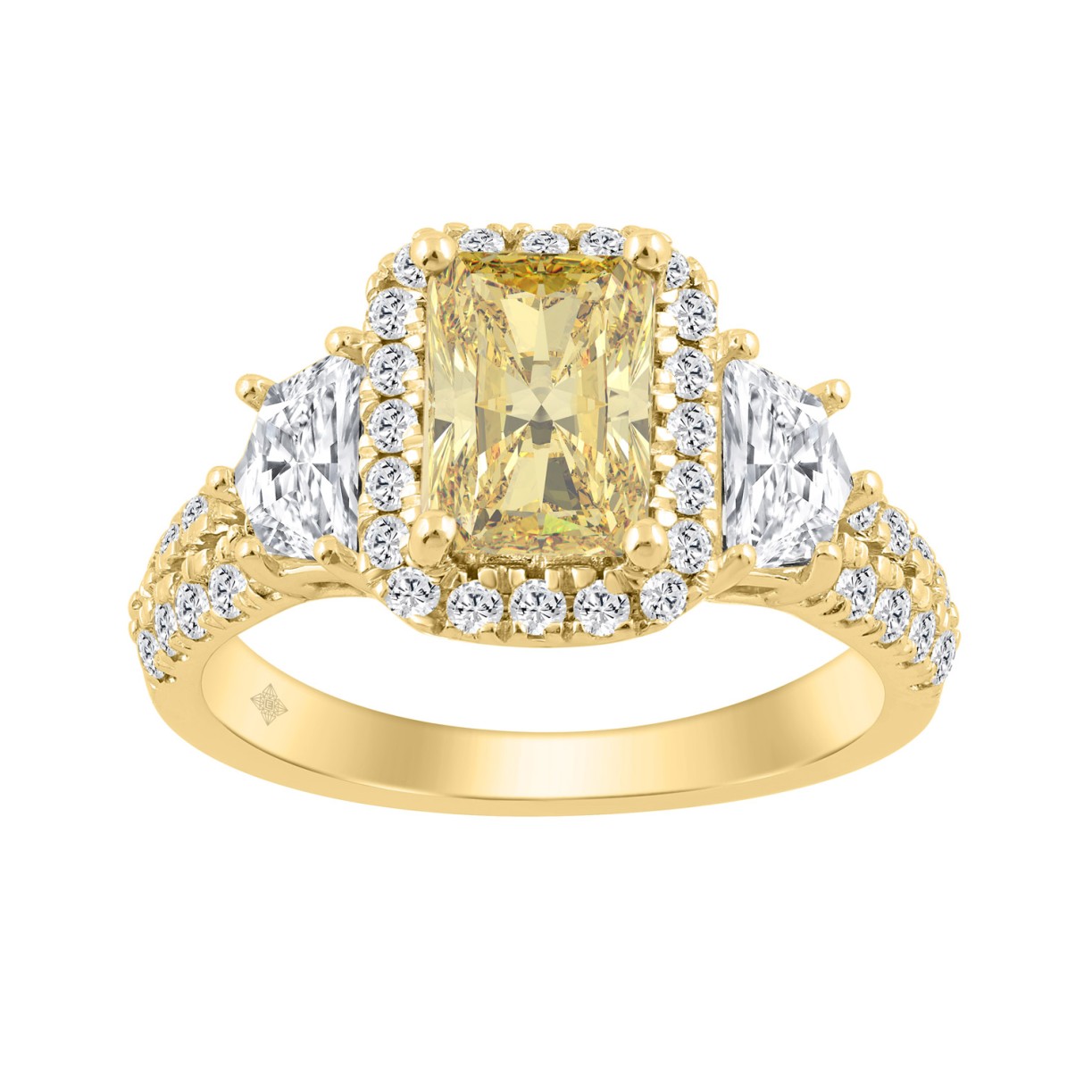 14K YELLOW GOLD 3 1/4CT ROUND/CADILLAC/RADIANT YELLOW DIAMOND LADIES RING (CENTER STONE YELLOW RADIANT DIAMOND 2CT)