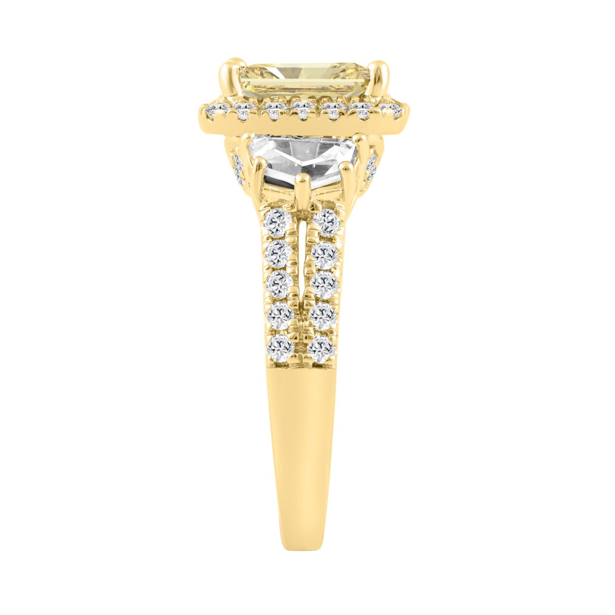14K YELLOW GOLD 3 1/4CT ROUND/CADILLAC/RADIANT YELLOW DIAMOND LADIES RING (CENTER STONE YELLOW RADIANT DIAMOND 2CT)
