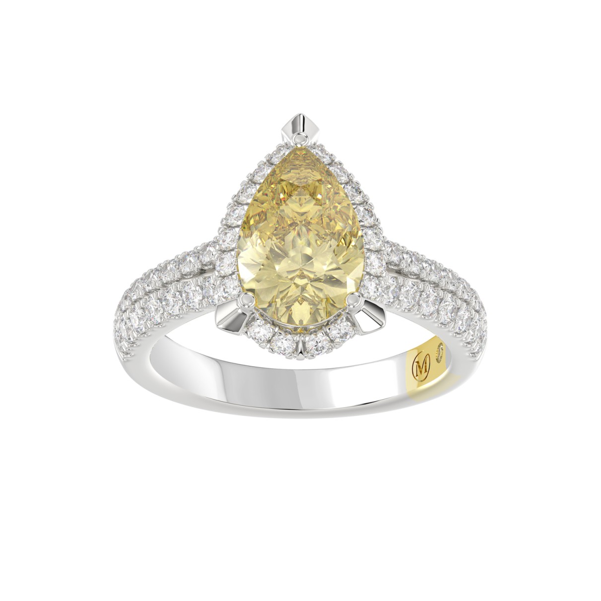 14K WHITE GOLD 2 3/4CT ROUND/YELLOW PEAR DIAMOND L...