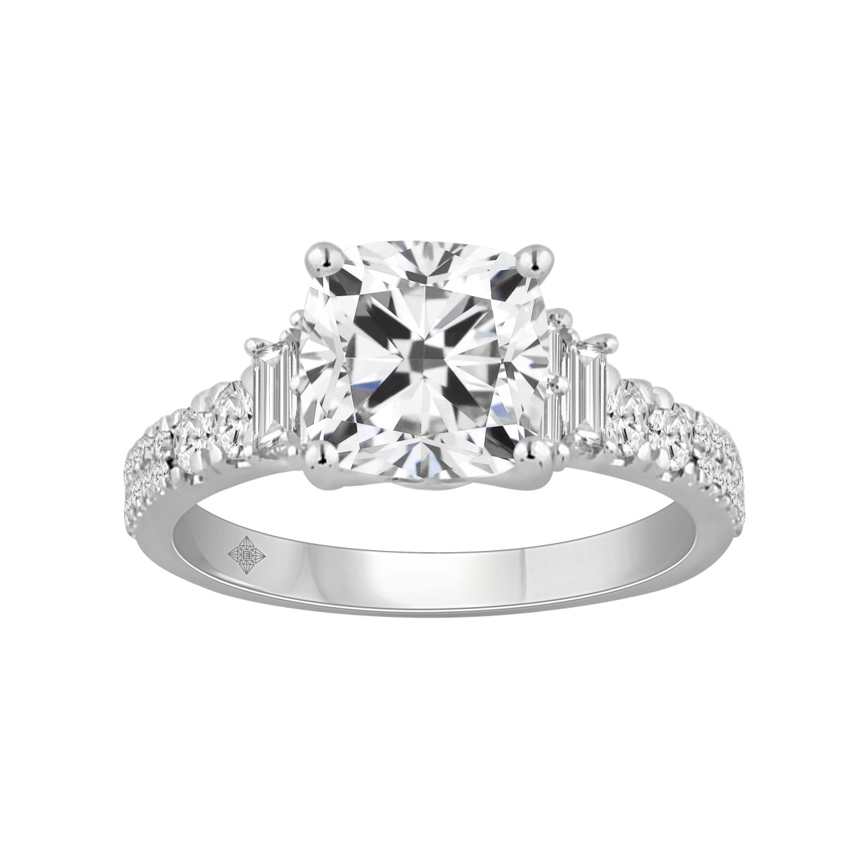 14K WHITE GOLD 2 1/2CT ROUND/CUSHION/BAGUETTE DIAM...