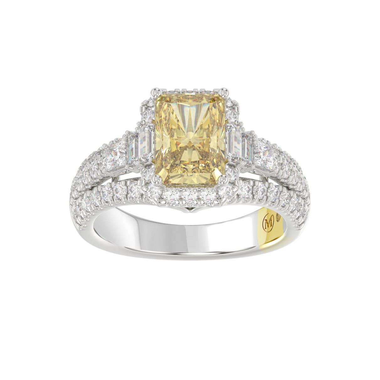 14K WHITE GOLD 3.00CT ROUND/BAGUETTE/YELLOW RADIAN...