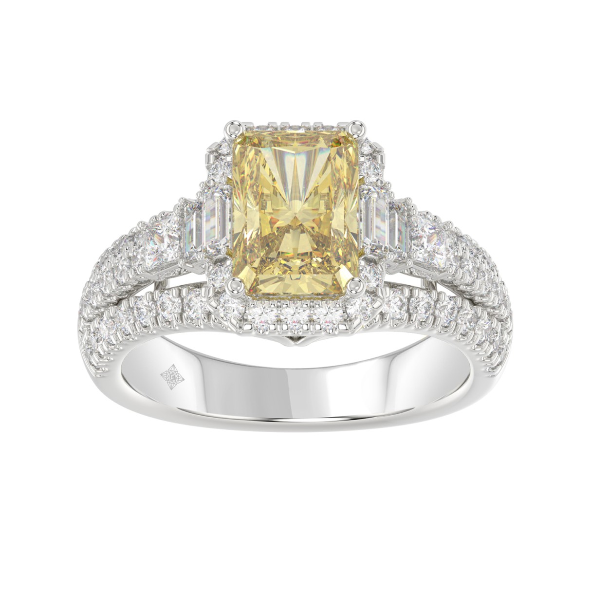 14K WHITE GOLD 3.00CT ROUND/BAGUETTE/YELLOW RADIAN...