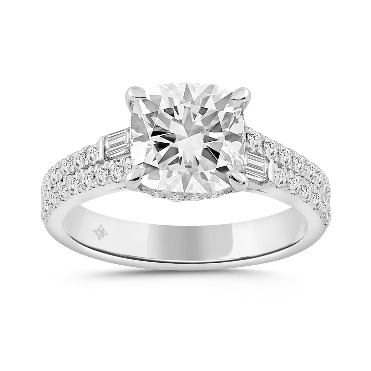 14K WHITE GOLD 2 1/2CT ROUND/CUSHION/BAGUETTE DIAM...