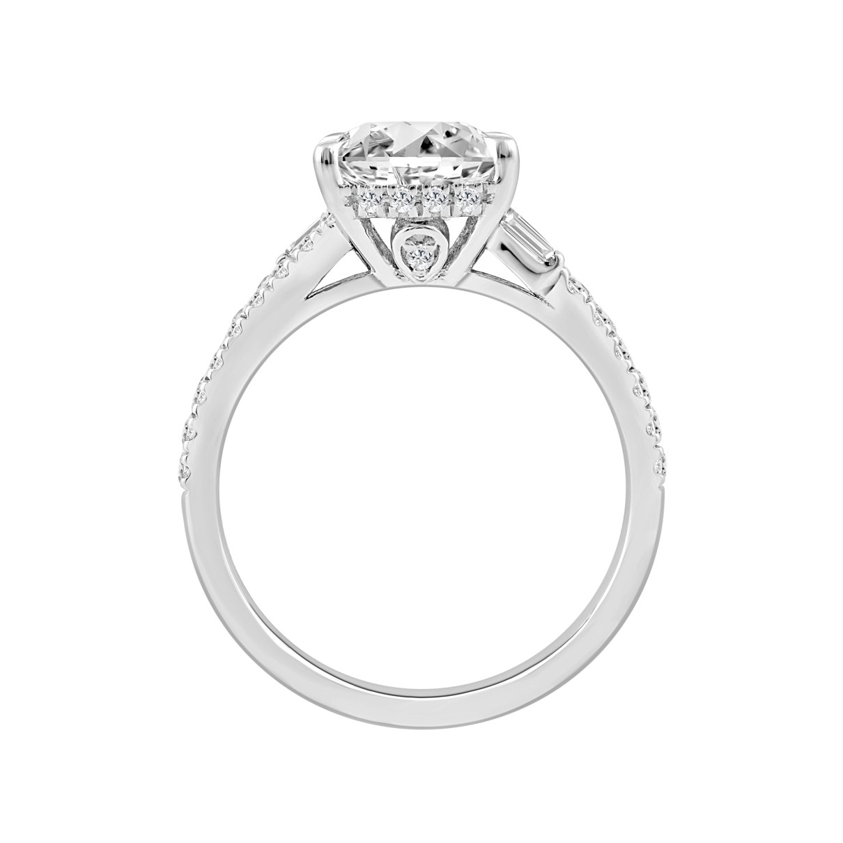 14K WHITE GOLD 2 1/2CT ROUND/CUSHION/BAGUETTE DIAMOND LADIES RING (CENTER STONE CUSHION DIAMOND 2CT)