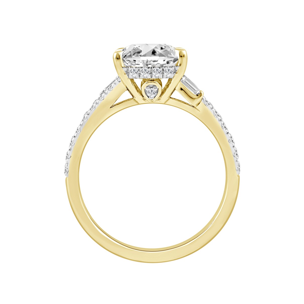 14K YELLOW GOLD 2 1/2CT ROUND/CUSHION/BAGUETTE DIAMOND LADIES RING (CENTER STONE CUSHION DIAMOND 2CT)