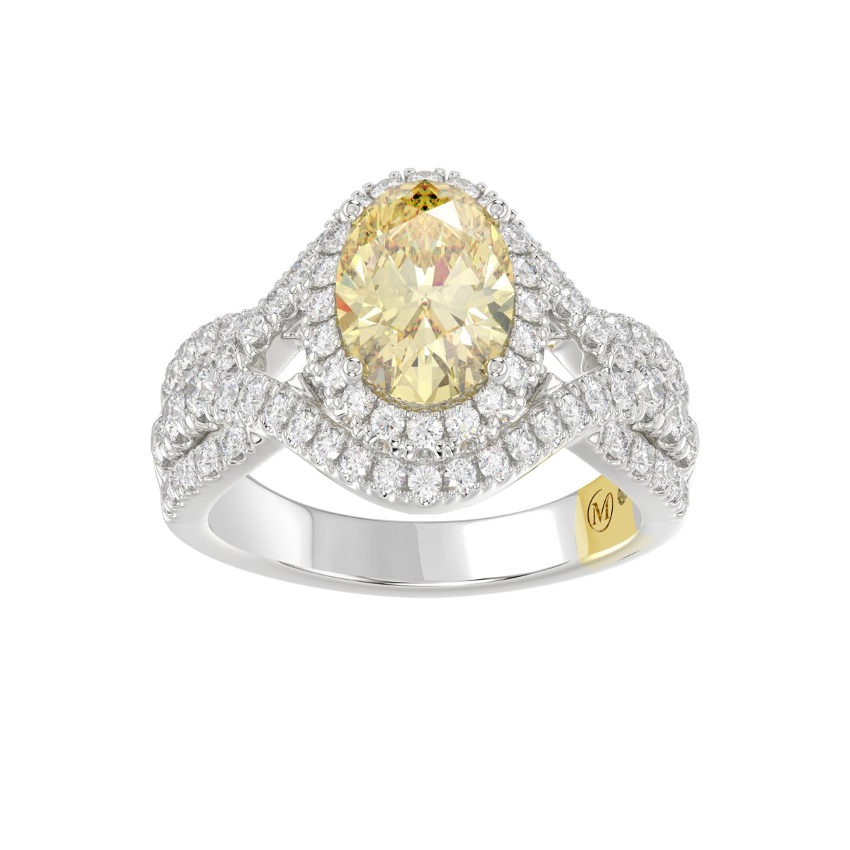 14K WHITE GOLD 3 1/4CT ROUND/YELLOW OVAL DIMAOND L...