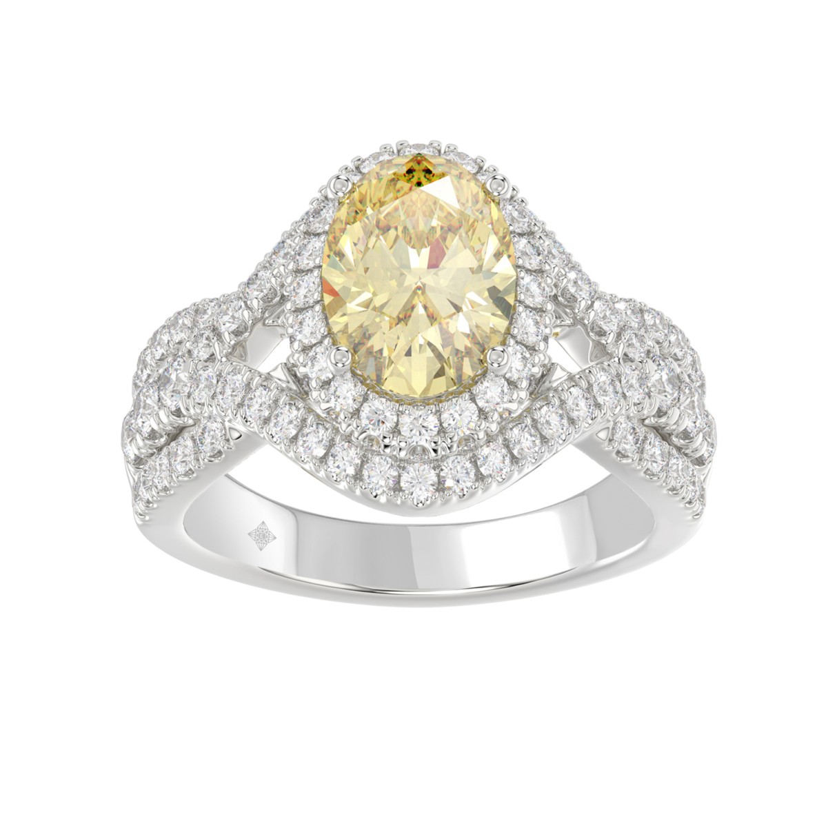 14K WHITE GOLD 3 1/4CT ROUND/YELLOW OVAL DIMAOND L...