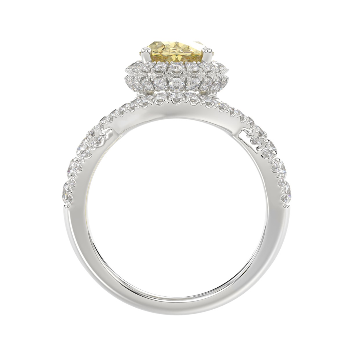 14K WHITE GOLD 3 1/4CT ROUND/YELLOW OVAL DIMAOND LADIES RING (CENTER STONE YELLOW OVAL  DIAMOND 2.00CT)